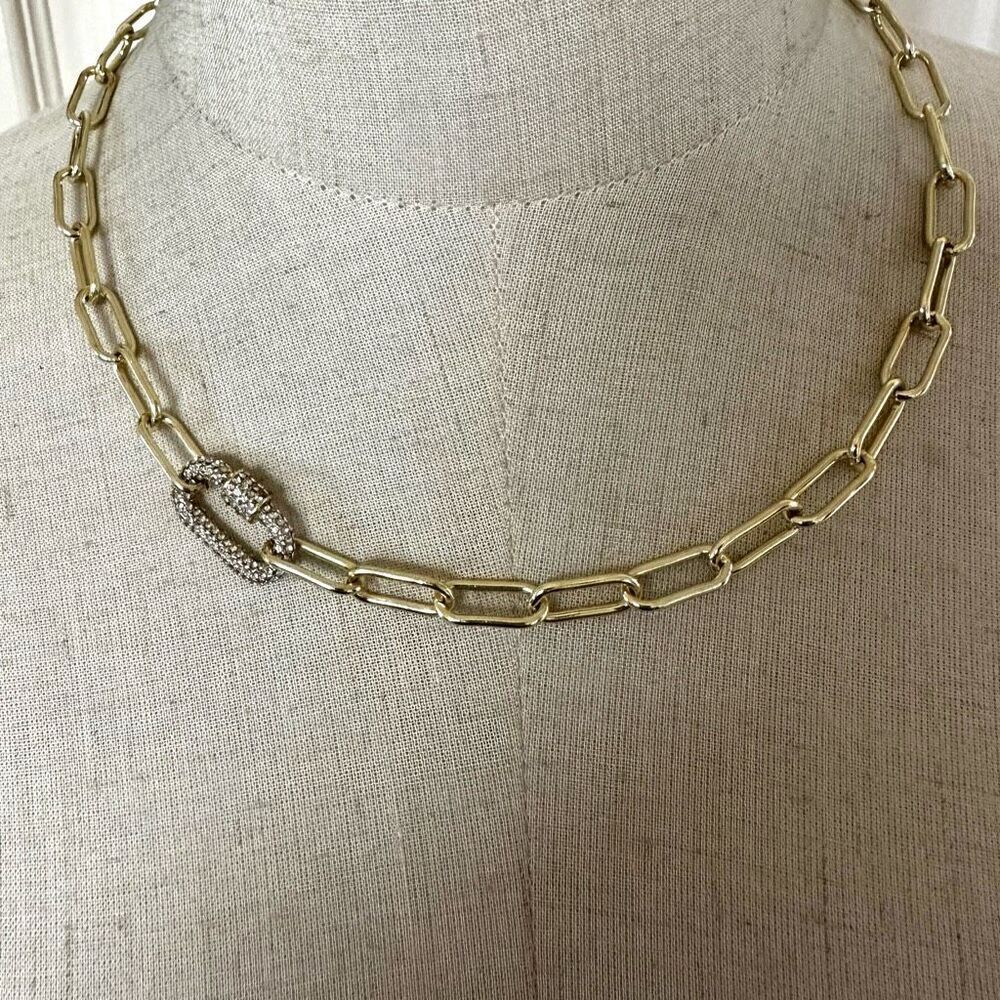 gold tone link chain with pave rhinestone link